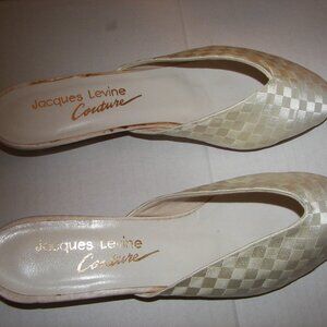 Jacques Levine Couture women's US 8B/EU 38 leather  and satin patterned mules